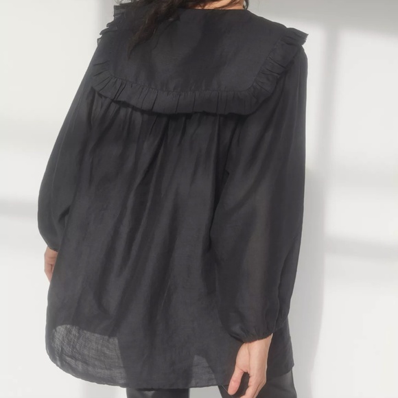 Wilfred Aritzia Splendour Sheer Button Front Peasant Black Blouse Size S - Picture 2 of 12